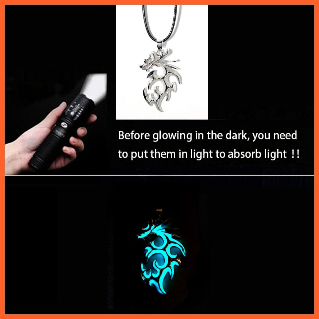 whatagift.com.au Pendant Necklace Luminous Dragon Glowing Fluorescence Antique Silver Glow In The Dark Necklace