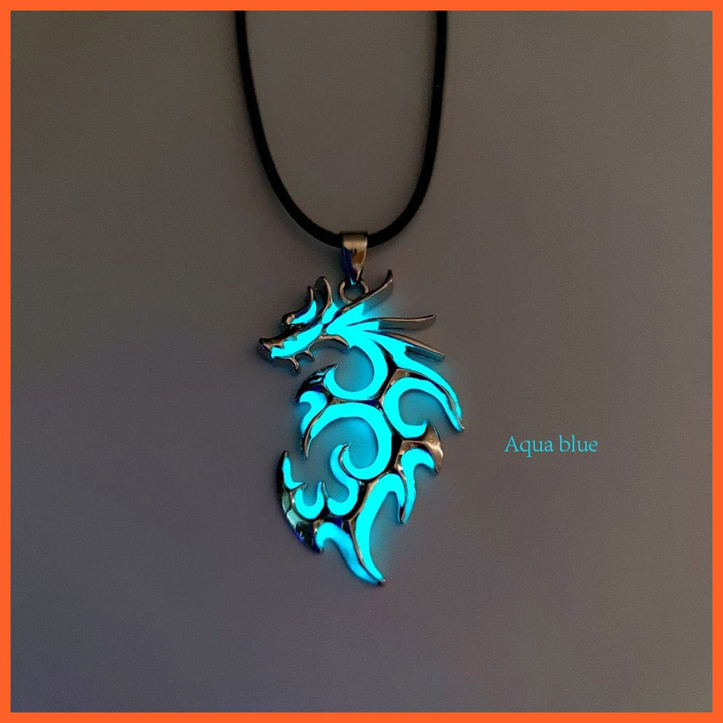 whatagift.com.au Pendant Necklace Luminous Dragon Glowing Fluorescence Antique Silver Glow In The Dark Necklace