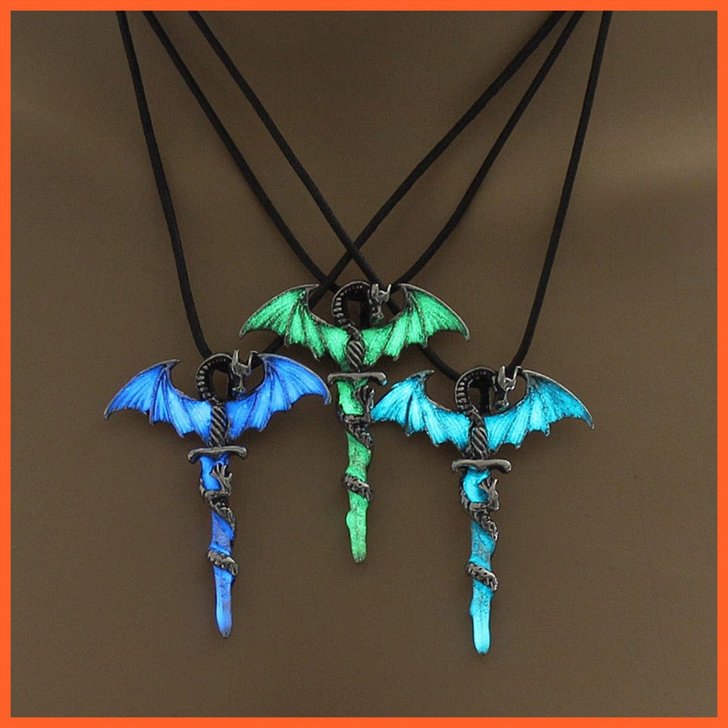 whatagift.com.au Pendant Necklace Luminous Necklace Fluorescence Glow In The Dark Sword Vintage Dragon Necklace