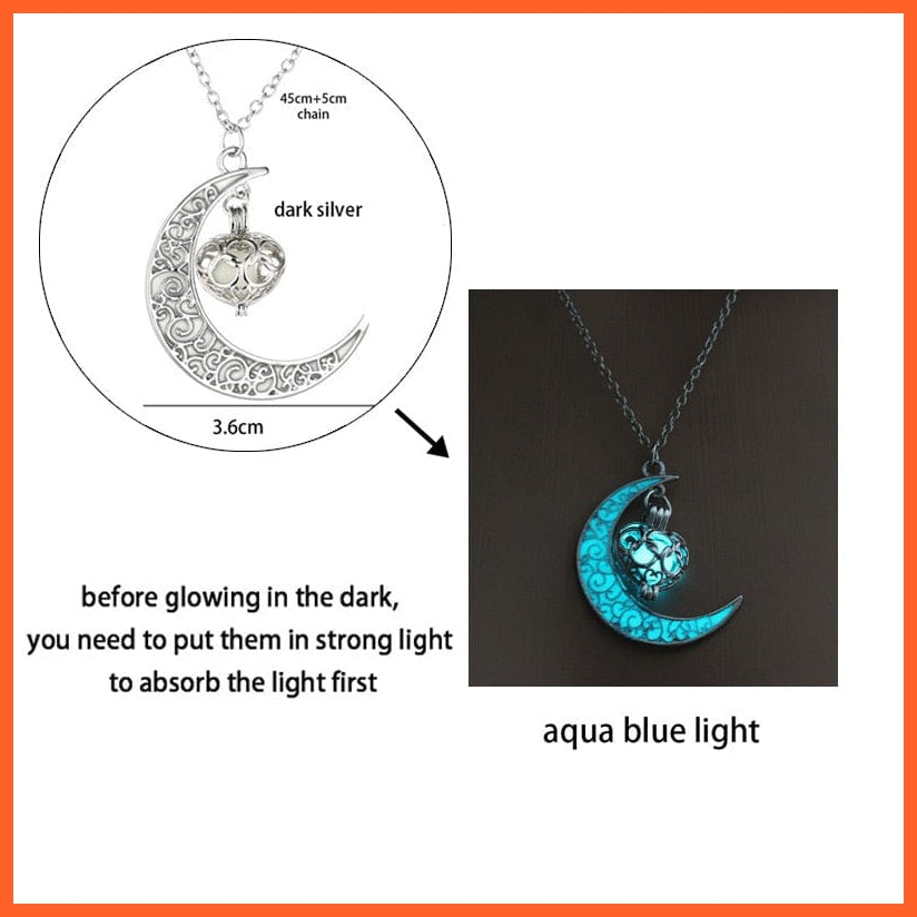 whatagift.com.au Pendant Necklace Moon Heart Luminous Dragon Glowing Fluorescence Antique Silver Glow In The Dark Necklace