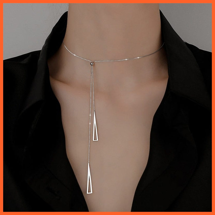 whatagift.com.au Pendant Necklace New 925 Sterling Silver Geometric Triangle Necklace Clavicle Rope chain