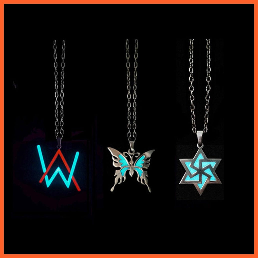 whatagift.com.au Pendant Necklace Novel Luminous Glowing Butterfly Hexagram Glow In The Dark Necklace