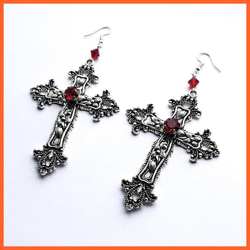 whatagift.com.au Pendant Necklace Red / 70cm Large Detailed Cross Drill Silver Gothic Punk Jewellery Charm Pendant Necklace Statement