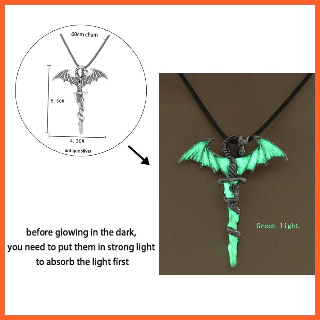 whatagift.com.au Pendant Necklace ygl02ascA Luminous Dragon Glowing Fluorescence Antique Silver Glow In The Dark Necklace