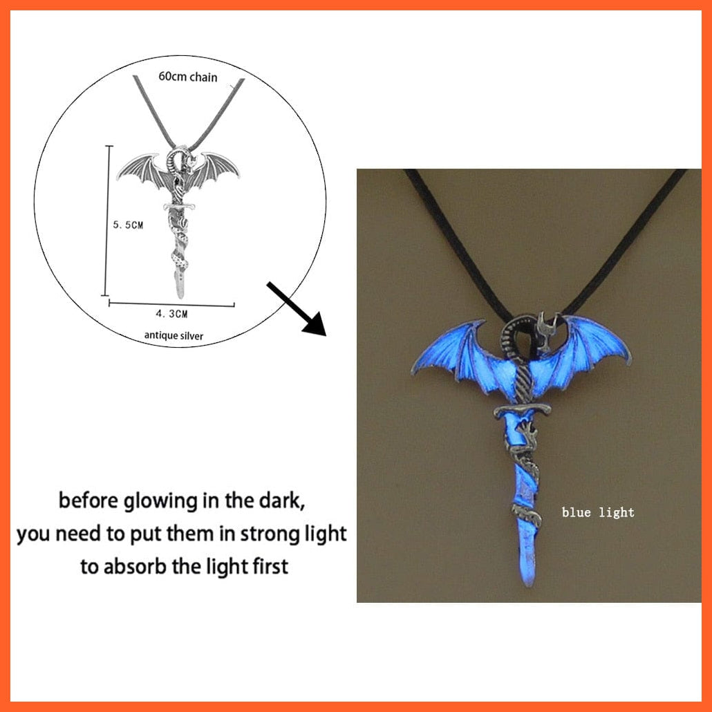 whatagift.com.au Pendant Necklace ygl02ascB Luminous Dragon Glowing Fluorescence Antique Silver Glow In The Dark Necklace