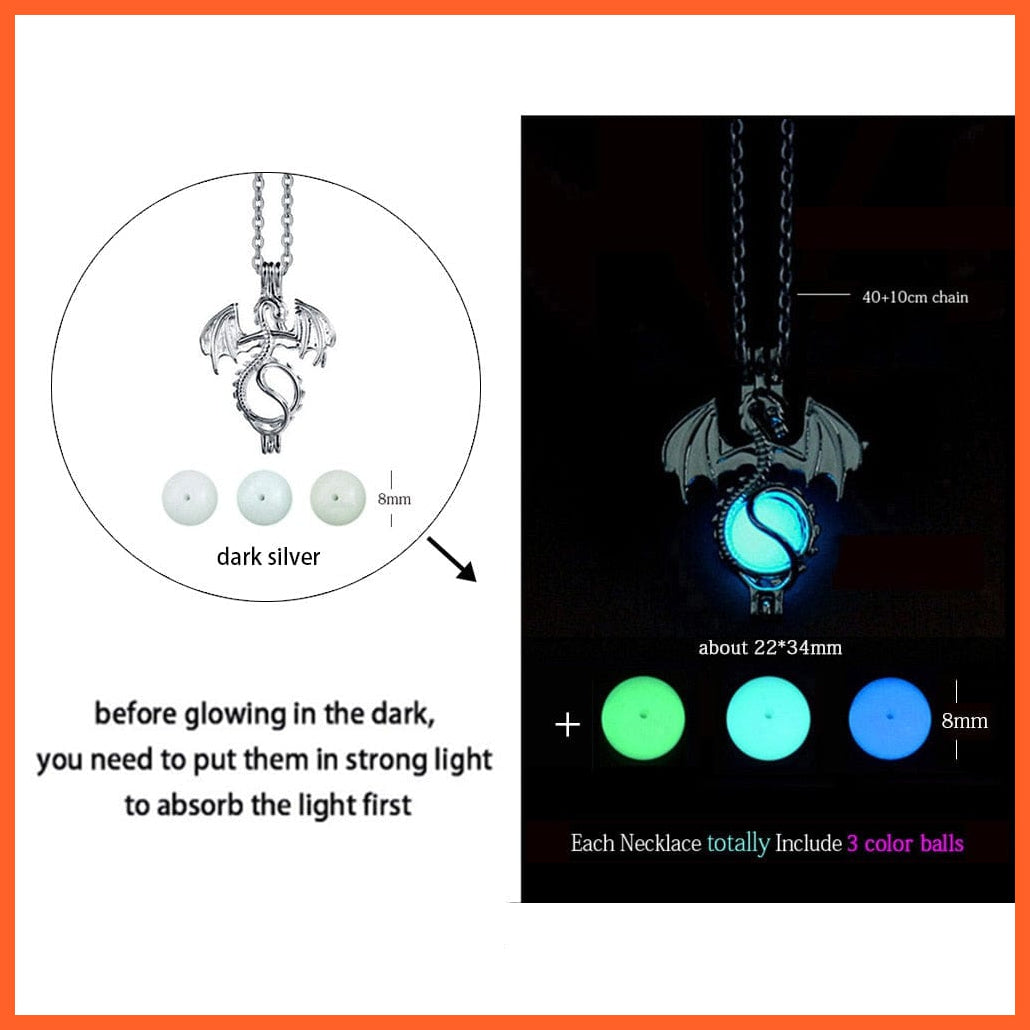 whatagift.com.au Pendant Necklace ygxmh08p03bk Luminous Dragon Glowing Fluorescence Antique Silver Glow In The Dark Necklace