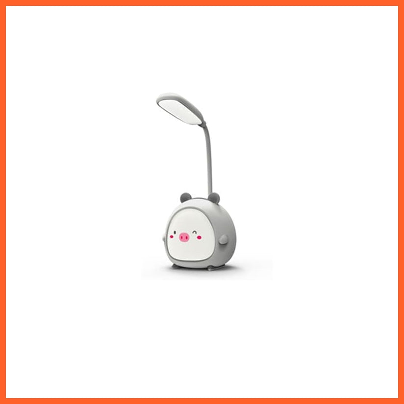 whatagift.com.au Pig-Grey Cute Rechargeable Desk Lamp | Eye Protection Bedside Table Lamps