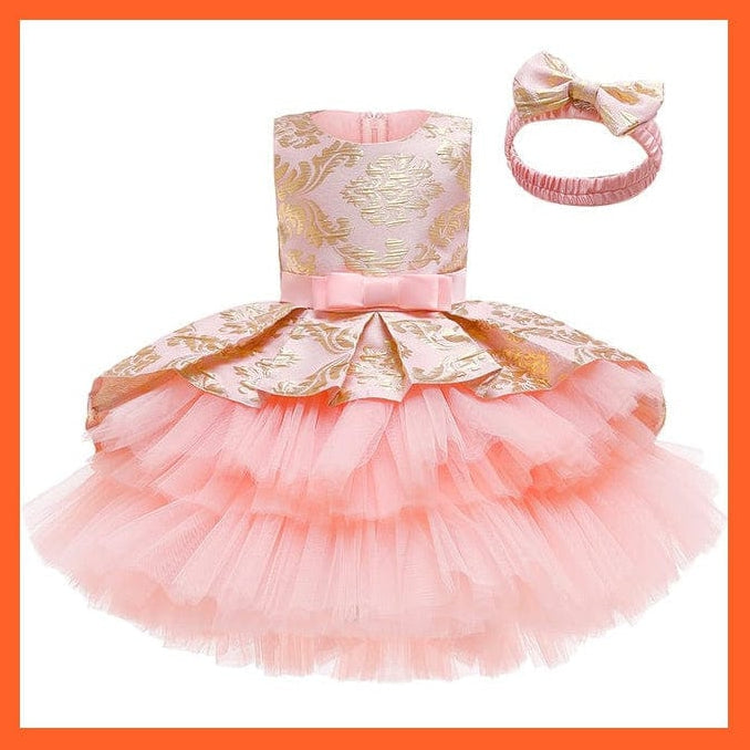 whatagift.com.au pink / 18M Lace Embroidery Formal Sleeveless Wedding Gown For Girls