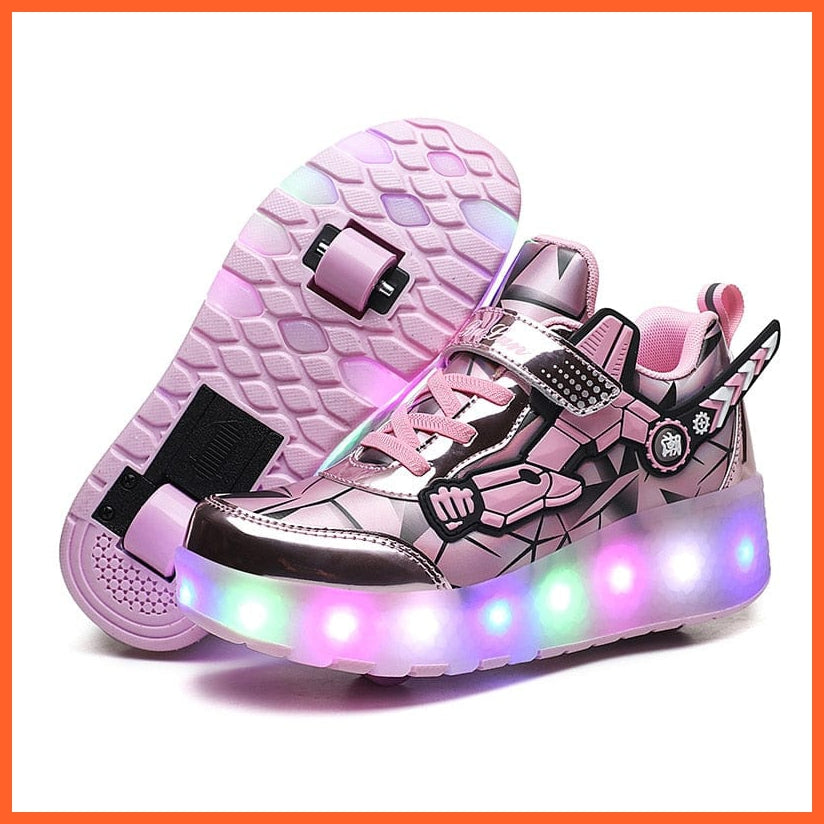 whatagift.com.au Pink 2166 / 27 (Inner 17.5cm) Glowing Led Roller 2 Wheels Shoes For Children