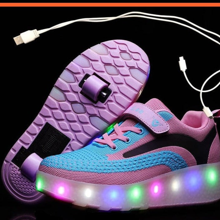 whatagift.com.au Pink / 28 Children Single / Double Wheels Glowing Sneakers USB Charging Led Luminous Shoes