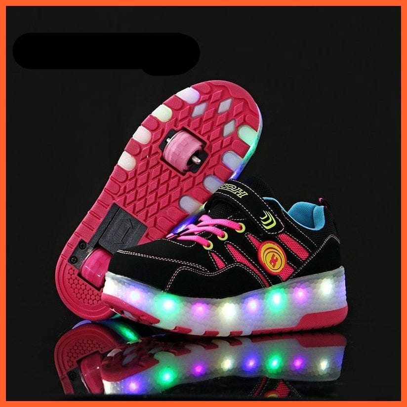 whatagift.com.au Pink / 28 Insole 18CM Led Light Up Shoes With Two Wheels For Children
