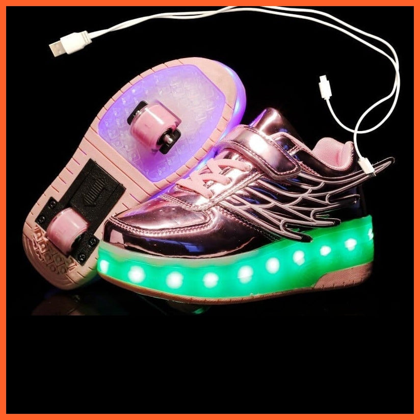 whatagift.com.au Pink / 28 USB Charging Children LED Sneakers With 2 Wheels For Children