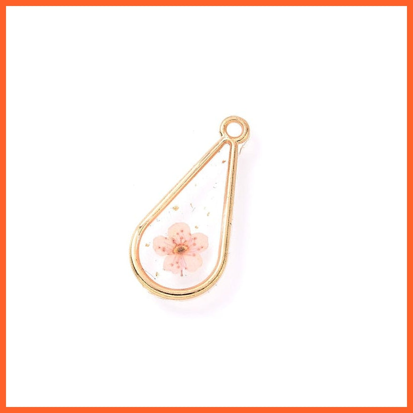 whatagift.com.au Pink 3-4Pcs Oval Transparent Resin Real Dried Flower Petal Charms Pendant for Jewelry Making