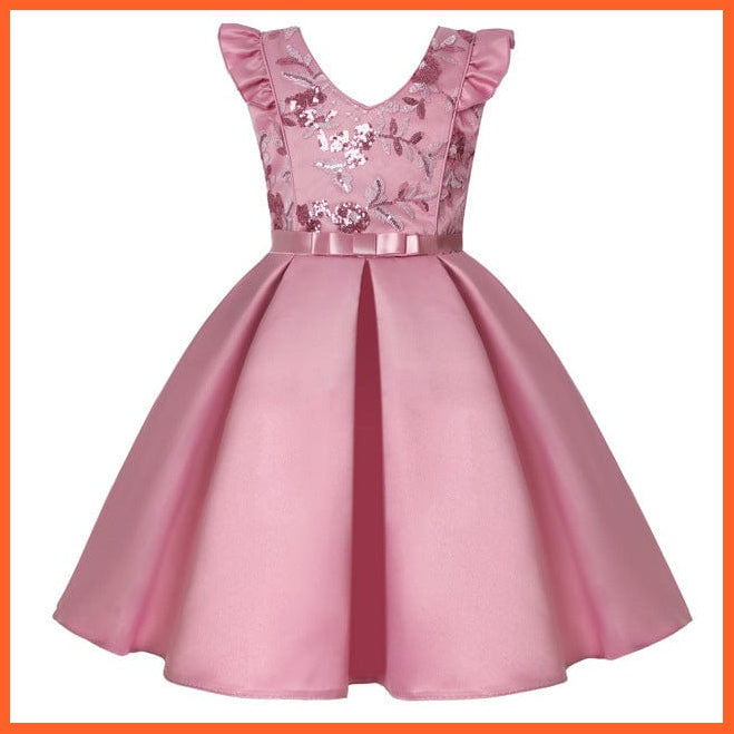 whatagift.com.au Pink / 4-5y(size 120) Girl Flower Sequins Dress for Princess Party