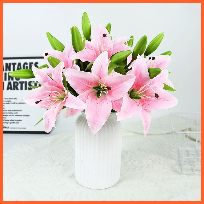whatagift.com.au pink 5Pcs 38cm White Lily Artificial Flowers | Fake Plant for Home Decoration