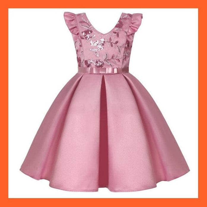 whatagift Pink / 8-9y(size 150) Princess Party Girls Flower Sequins Dress