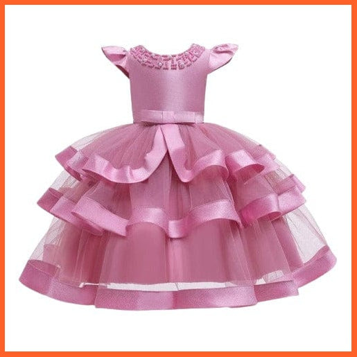 whatagift.com.au Pink / 80 Beading Layered Girls Dresses For Wedding Party