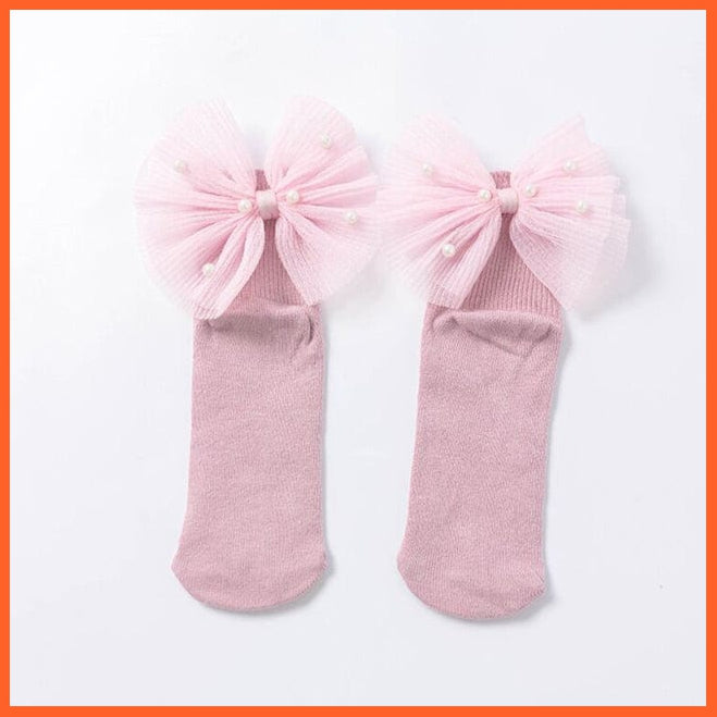whatagift.com.au Pink Beads Bow / S(1 To 3 Years) New Baby Toddlers Infant Cotton Ankle Socks With Bow Beading Princess Cute Socks