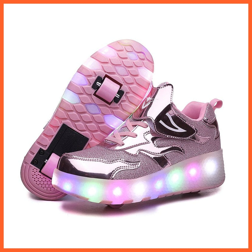 whatagift.com.au Pink E67 / 28 (Inner 18cm) Glowing Led Roller 2 Wheels Shoes For Children