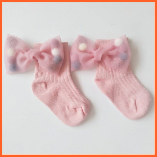 whatagift.com.au Pink Pink Bow / L(5 To 7 Years) New Baby Toddlers Infant Cotton Ankle Socks With Bow Beading Princess Cute Socks