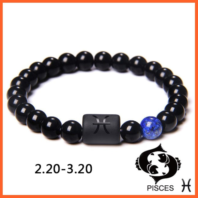 whatagift.com.au Pisces / 17CM 12 Constellation Zodiac Signs Beads Couples Black Onyx Bracelet