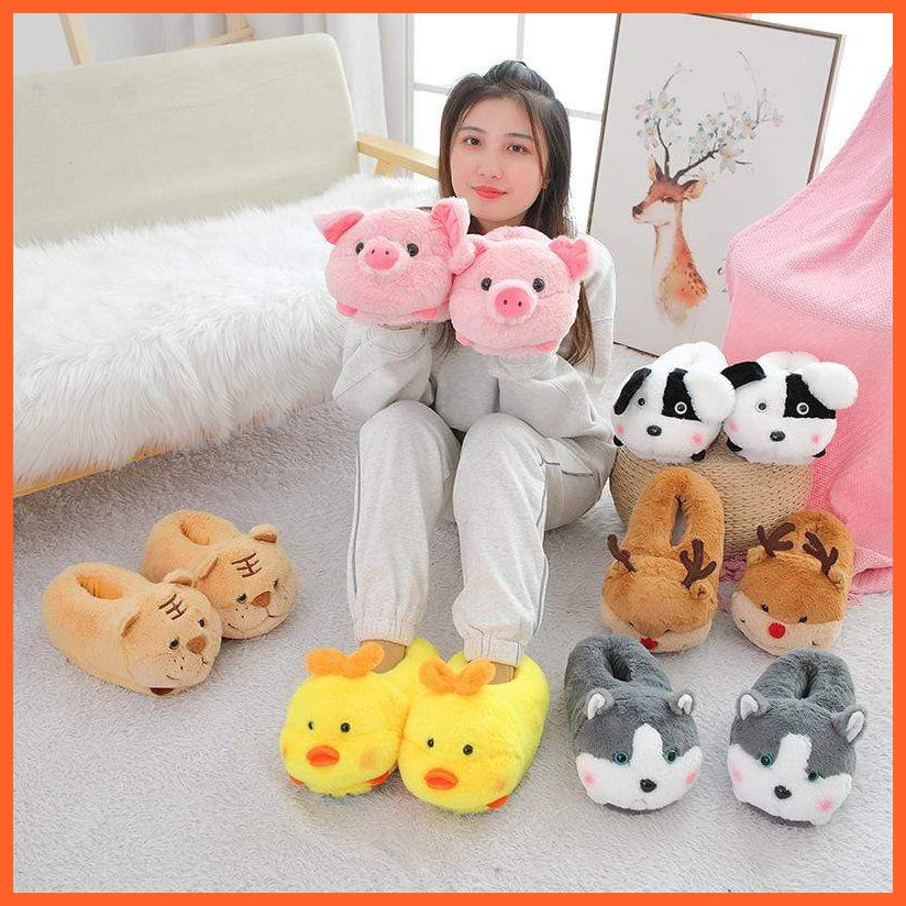 New Kawaii Animals Plush Toys Indoor Warm Winter Cute Shoes | Cartoon Dog/Pig/Duck/Tiger/Elk Shoes For Girls Christmas Gifts | whatagift.com.au.