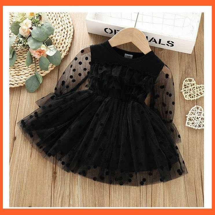 whatagift.com.au Polka Dot Dress Long Sleeve Elegant Black Lace Princess Dresses