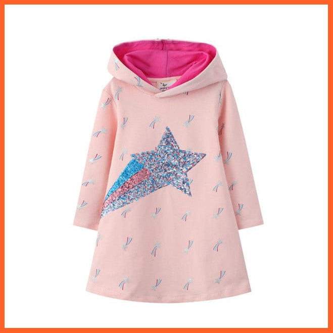 whatagift.com.au T7797 Star / 3T / China Star Printed Girls Long Sleeve Dresses Hoodies