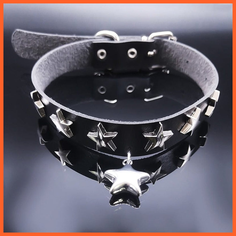 whatagift.uk PU Leather Stainless Steel Black Chocker Pendant Necklaces
