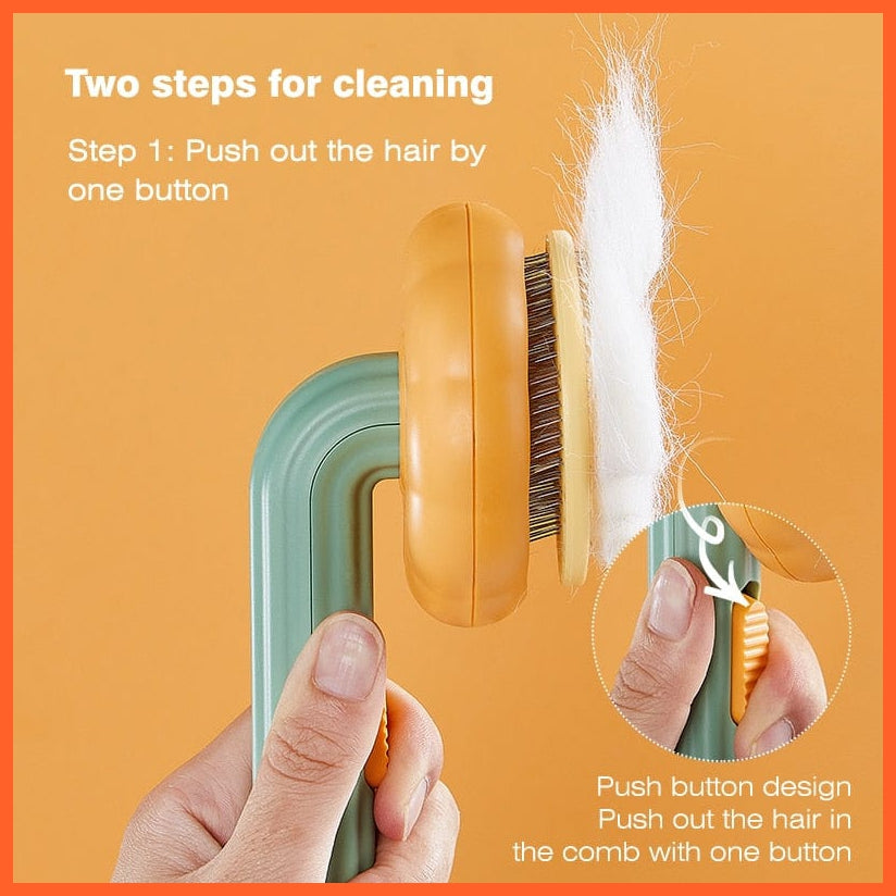 whatagift.com.au Pumpkin Self Cleaning Pet Brush for Shedding Dog Cat | Grooming Comb Removes Loose Underlayers and Tangled Hair