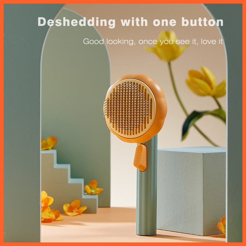 whatagift.com.au Pumpkin Self Cleaning Pet Brush for Shedding Dog Cat | Grooming Comb Removes Loose Underlayers and Tangled Hair