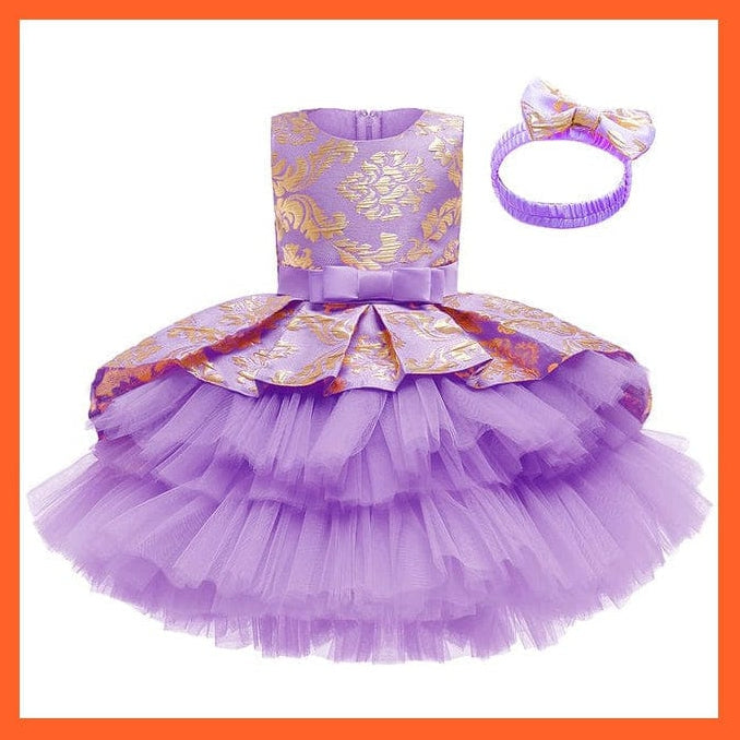 whatagift.com.au purple / 18M Lace Embroidery Formal Sleeveless Wedding Gown For Girls