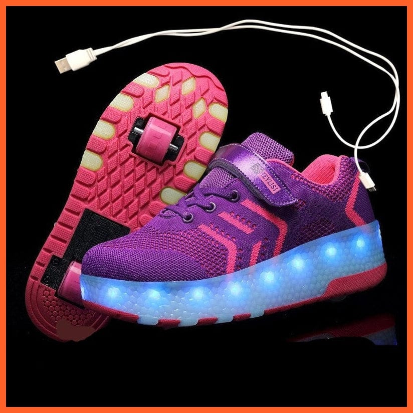whatagift.com.au purple / 28 Insole 18CM Usb Charging Led Light Two Wheels Roller Skate Shoes For Children