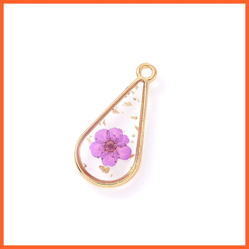 whatagift.com.au Purple 3-4Pcs Oval Transparent Resin Real Dried Flower Petal Charms Pendant for Jewelry Making