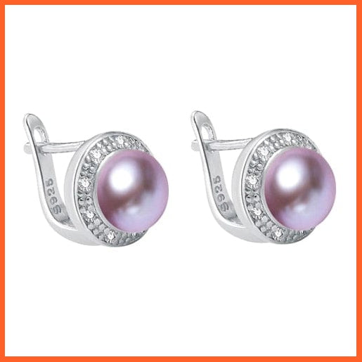whatagift.com.au Purple / China / 8-9mm New Pearl Silver Vintage Style Freshwater Pearl Stud Earring For Women