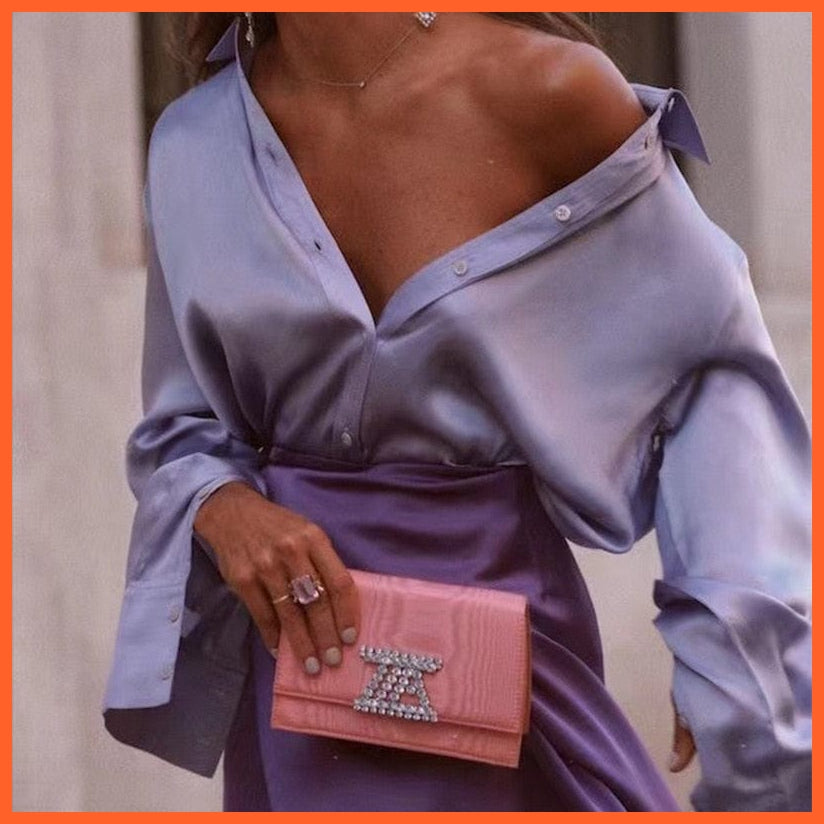 whatagift.com.au purple / S Elegant Fashionable Satin Shirts For Women