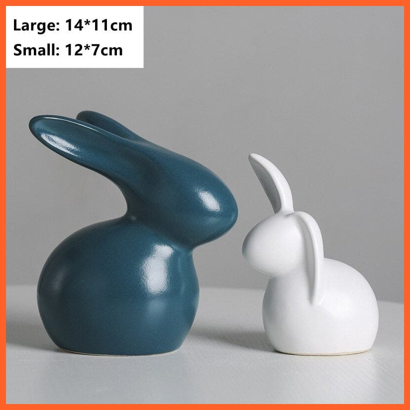 whatagift.uk Rabbit Couple Ceramic Decorations For Home Cabinet I Animal Figurines Home Decor