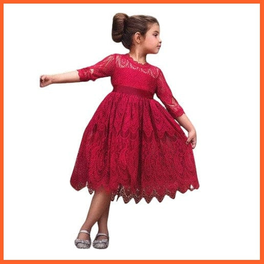 whatagift Red 01 / 3T Girls Spring Red Half-Sleeve Lace Party Costume