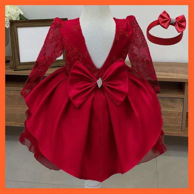 whatagift.com.au Red 01 / 9M Baby Girls Red Birthday Long Sleeve Backless Dresses