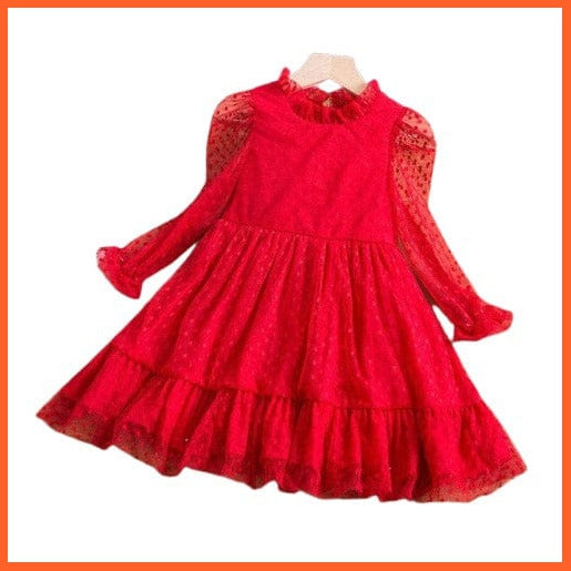 whatagift Red 06 / 3T Girls Spring Red Half-Sleeve Lace Party Costume