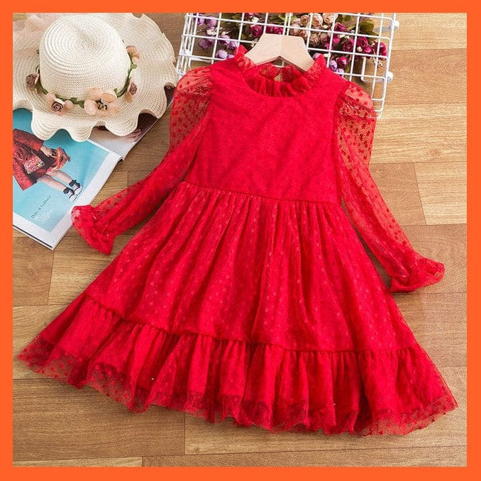 whatagift.com.au Red 06 / 3T Spring Red Clothes Half-Sleeve Lace Party Costume