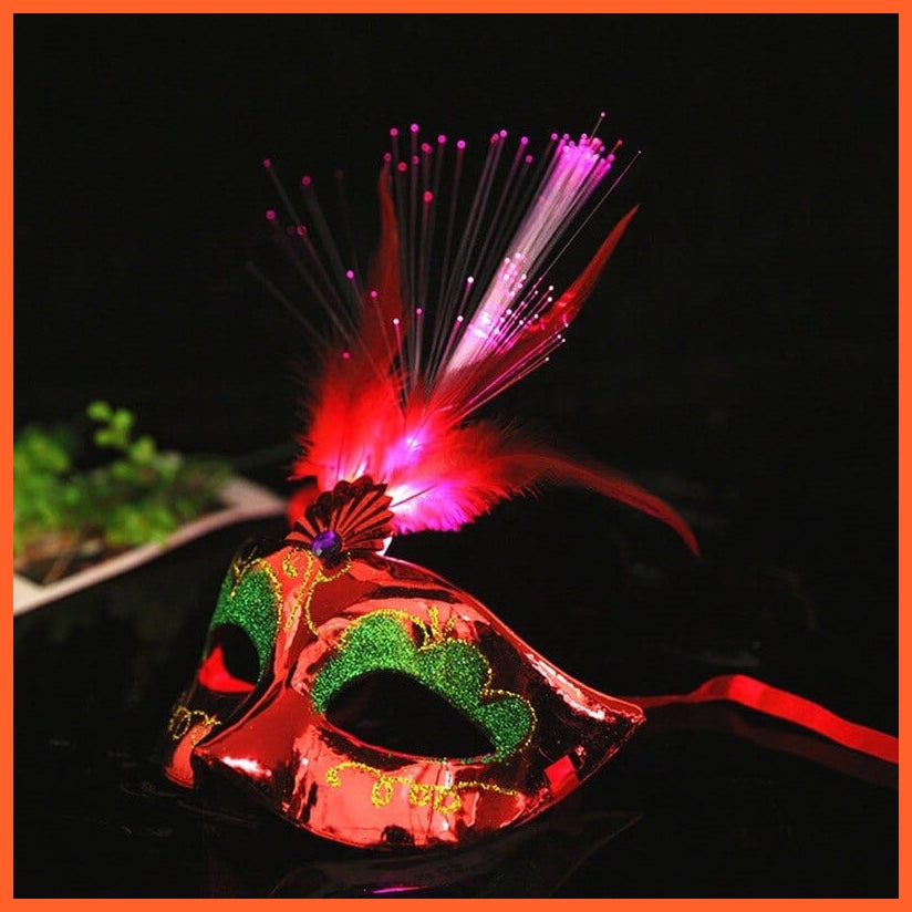 whatagift.com.au red 10pcs  LED Glow Flash Light Up Feather Masquerades Venetian Party Masks