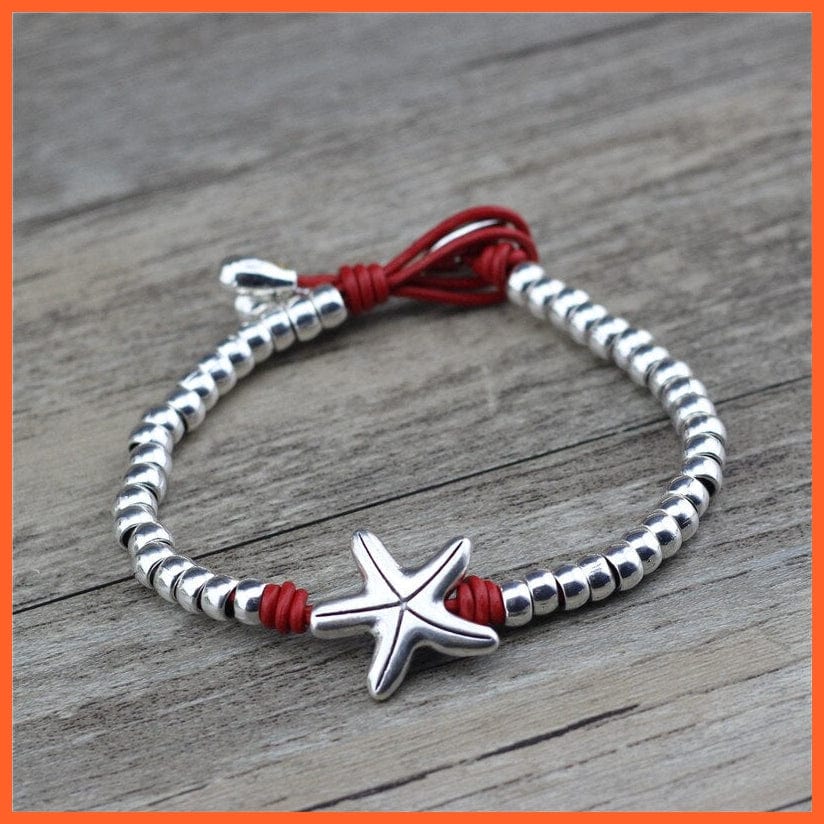 whatagift.com.au Red / 19.5cm Handmade Wrap Beads Ocean Starfish Women Leather Bracelet