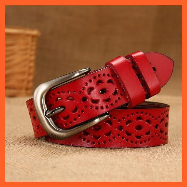 whatagift.com.au Red 2 / 105cm Waist 80cm 6 Colors Floral Carved Genuine Leather Belts For Women