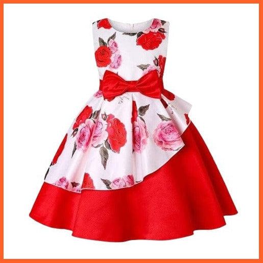whatagift Red 2 / 2 Floral Print Dresses For Girls