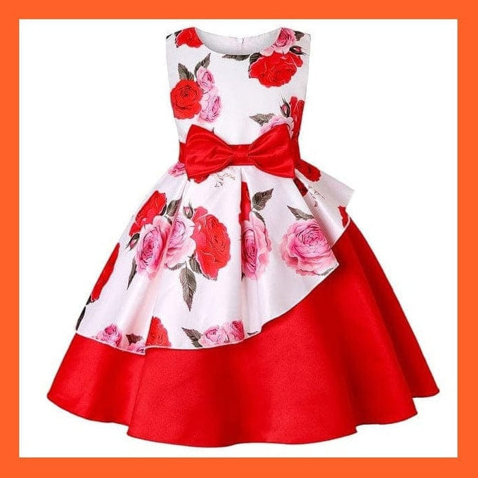 whatagift Red 2 / 2T Floral Print Dresses For Girls