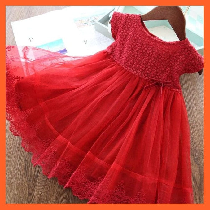 whatagift.com.au Red 2 / 3T Princess Embroidery Flower Lace Dress  Girl