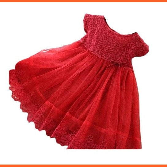 whatagift Red 2 / 3T Princess Embroidery Girls Flower Lace Dresses