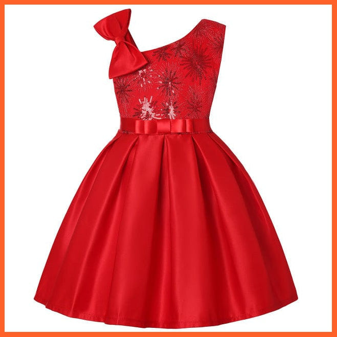 whatagift.com.au Red / 2-3y(size 100) Girl Flower Sequins Dress for Princess Party
