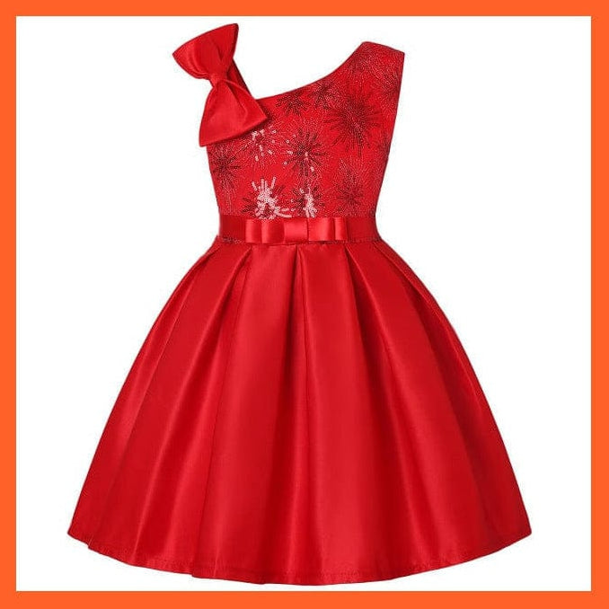 whatagift.com.au Red / 2-3y(size 100) Girl Flower Sequins Dress For Princess Party